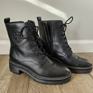 Tory Burch Black Leather Combat Boots